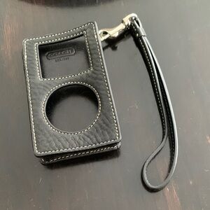 Vintage Coach Black Leather iPod Case with Wrist Strap